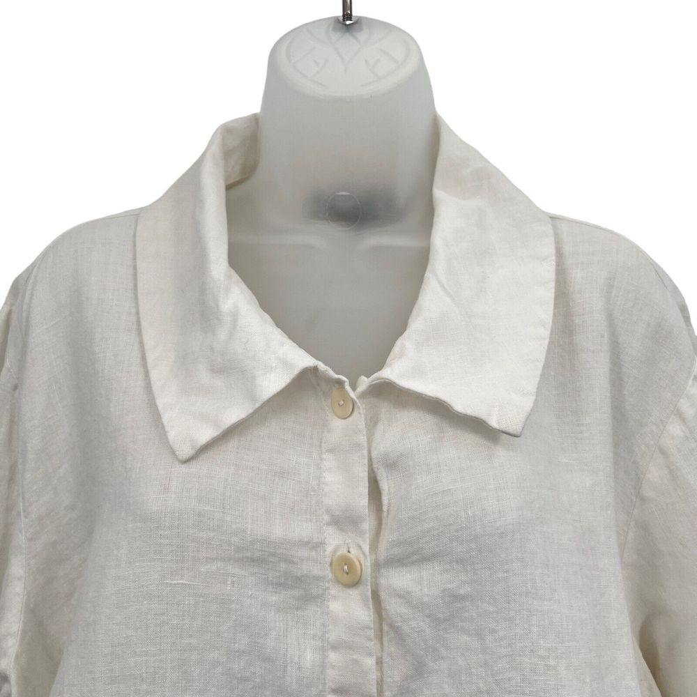 FLAX by Jeanne Engelhart Size 1G 1X White Button Down Shirt Lagenlook Top Linen - Picture 7 of 16